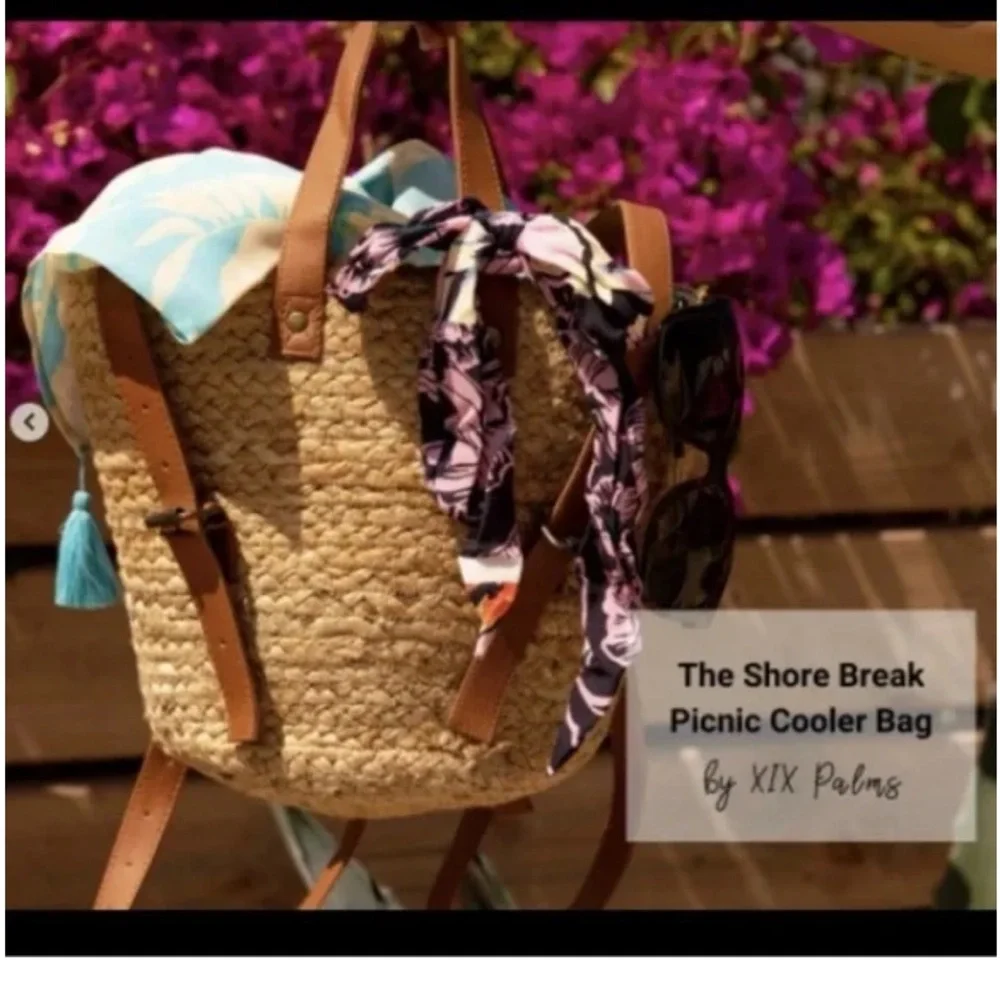 XIX Palms insulated Tan Straw Tote Bag